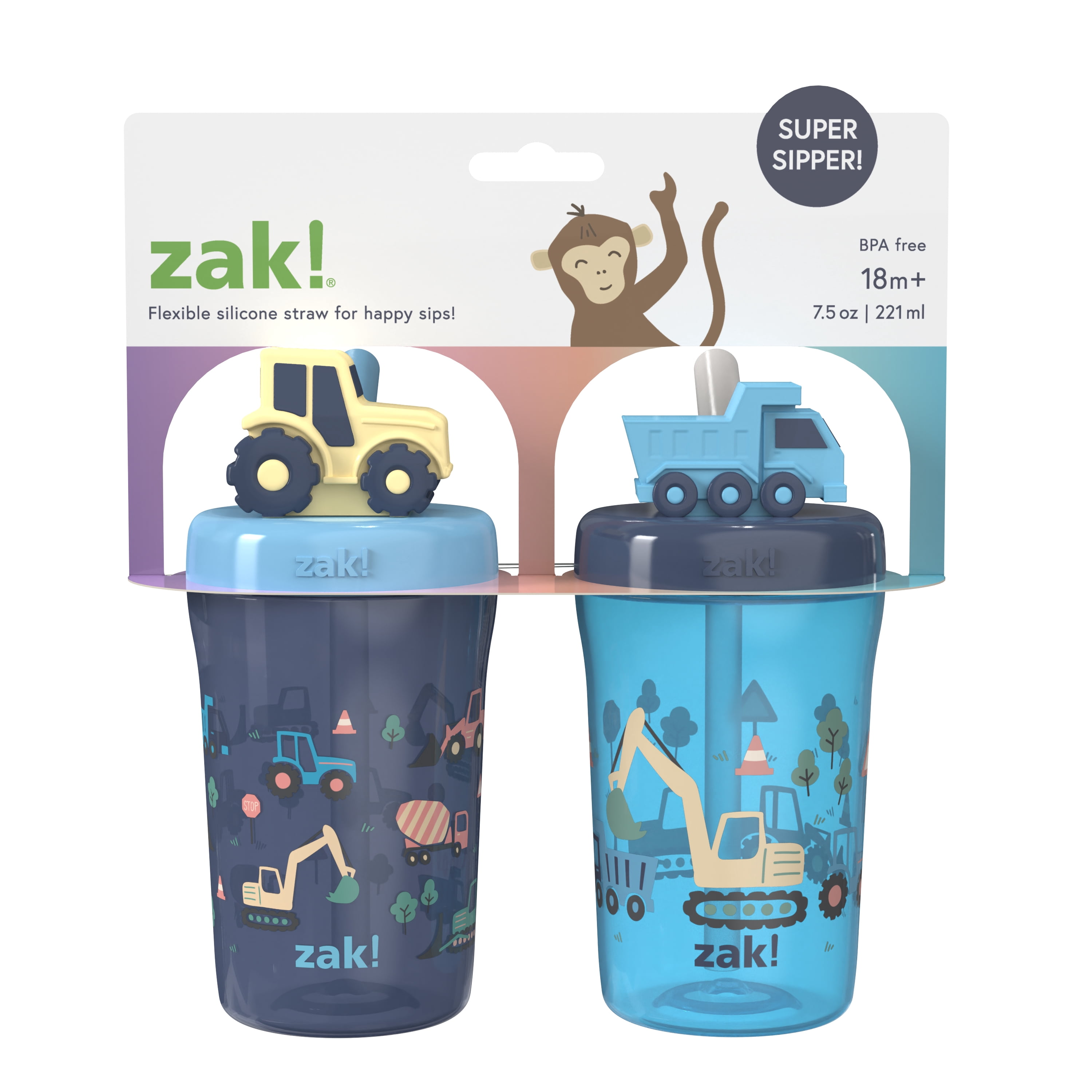 Zak Designs 2-Pack 7.5oz Buddy Sip Cups for Kids - Construction Theme