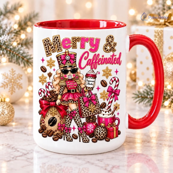 Coffee Mug Merry and Caffeinated Nutcracker for Holiday Sips, Christmas Gift