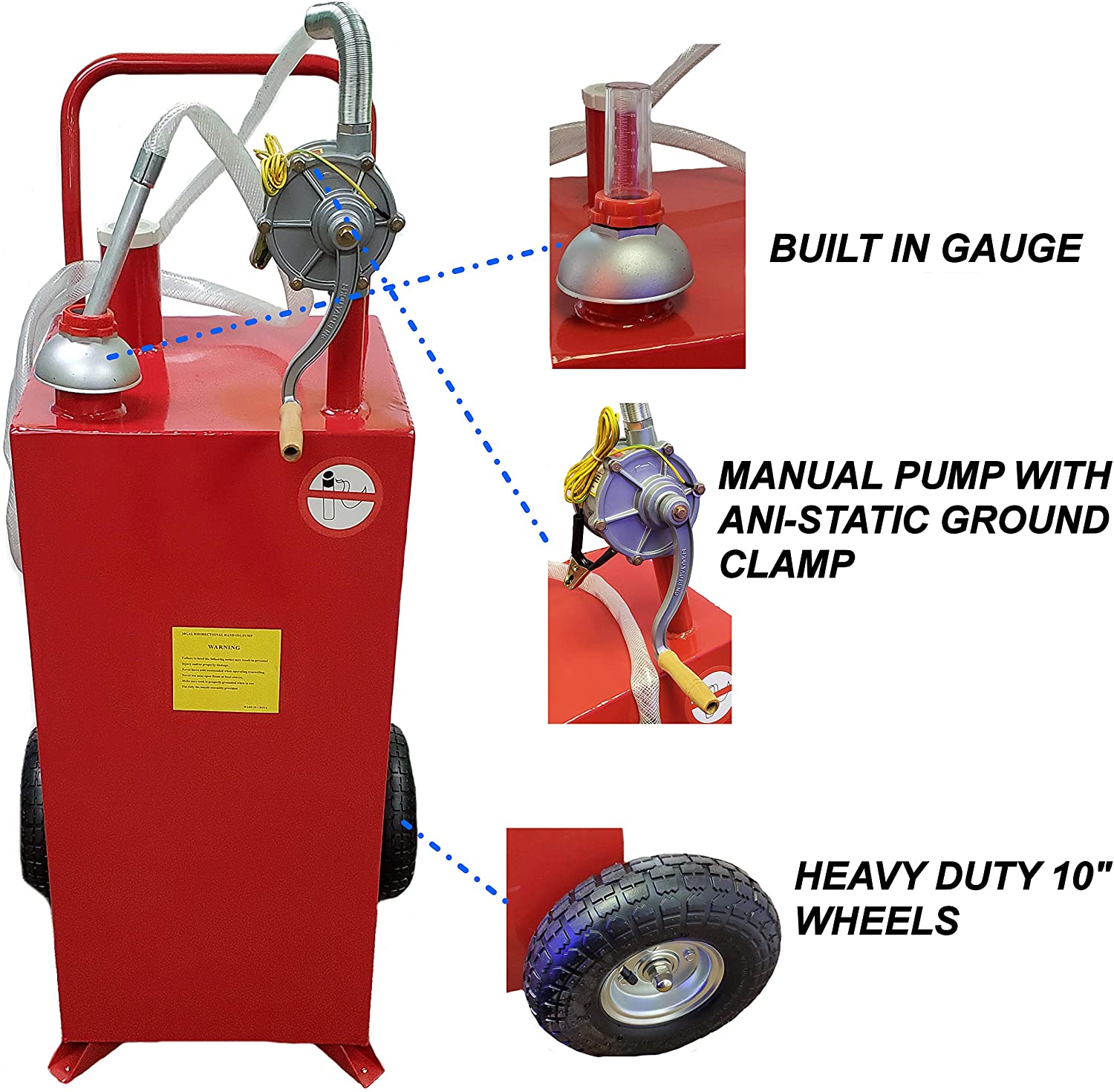 30 Gallon Portable Gas Fuel Storage Tank With Pump Hose For ATVS, Auto