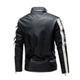 thumbnail image 4 of Chaqueta casual de cuero de motorista de manga larga para hombre con cremallera en el cuello alto Pompotops oipoqjl38089, 4 of 9