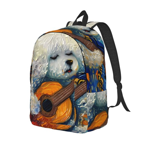 Fotbe Dog Guitar Starry Night Mochila de Lona con Estampado, Mochila Duradera, Mochila Versátil de Alta Calidad, Mochila Compacta Vintage-Small