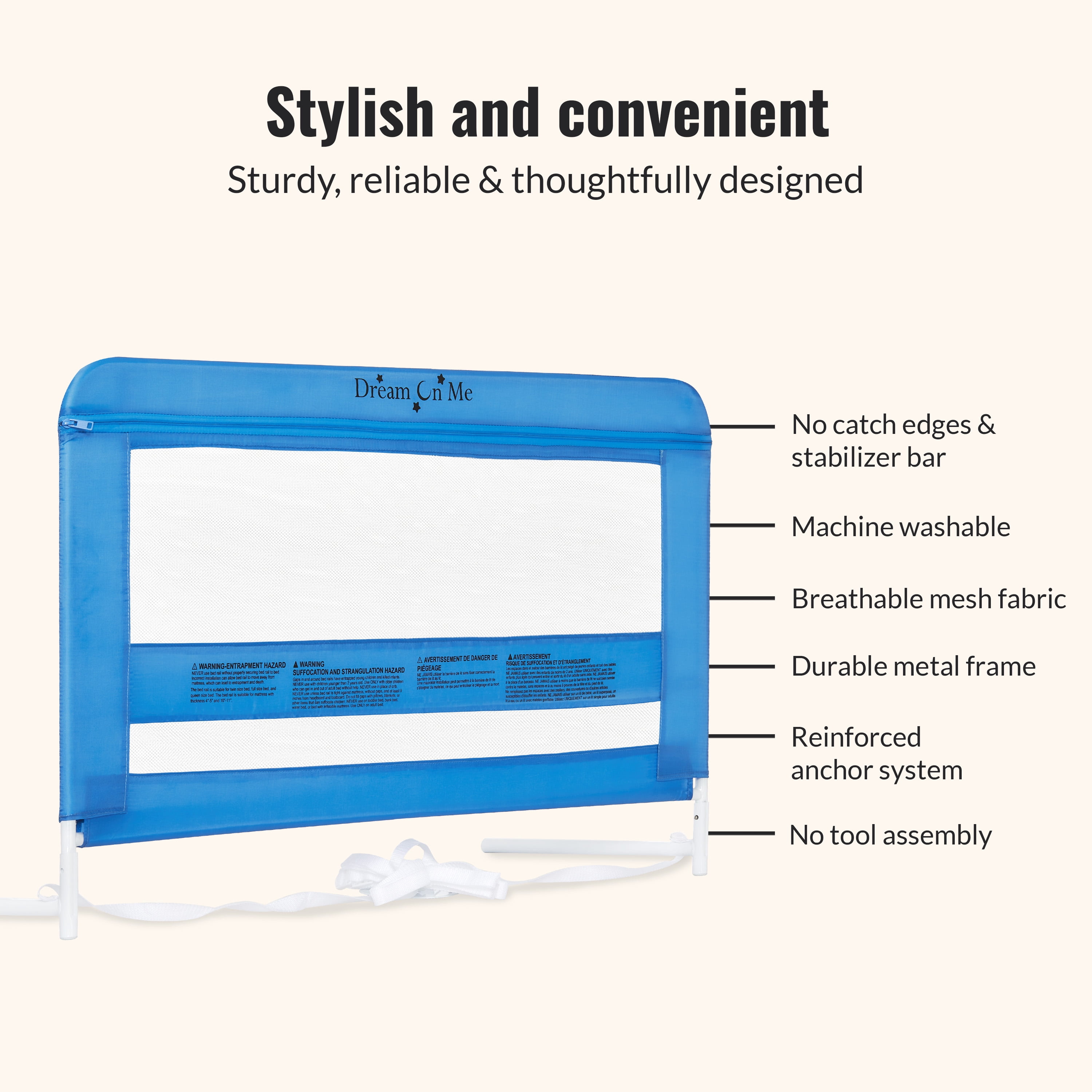 Dream On Me Lightweight Mesh Security Adjustable Bed Rail for Toddler in Blue, Fits for Twin, Full, Queen, Toddlers and Bunk Size Beds with a Mattress height less than 5" inches only.