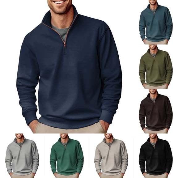 Fall Mens Sweatshirts Hoodies Quarter Zipper Sweatshirt No Hood Man Outdoor 3/4 Zip Pullover Long Sleeve Fashion Sweaters Gray S