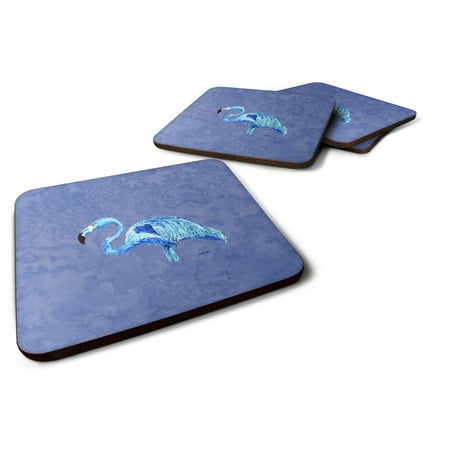 

Carolines Treasures 8873FC Flamingo On Slate Blue Foam Coaster Set of 4 3 1/2 x 3 1/2 multicolor