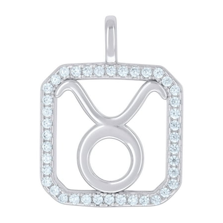 Sterling Silver Unisex Cubic-Zirconia Taurus Zodiac Sign Charm Pendant