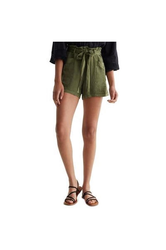 Linen Paperbag Waist Short - Women's Shorts Denim Jean Short in Capulet Olive, Size XL
