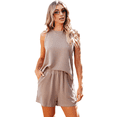 thumbnail image 1 of Conjunto de Dos Piezas de Verano para Mujer, Pantalones Cortos A Juego, Ropa de Estar por Casa con Bolsillos. Caqui S, 1 of 10