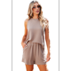 thumbnail image 1 of Conjunto de Dos Piezas de Verano para Mujer, Pantalones Cortos A Juego, Ropa de Estar por Casa con Bolsillos. Caqui S, 1 of 10
