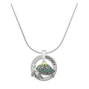 Delight Jewelry Enamel Side Turtle Hockey Ring Charm Necklace, 18"