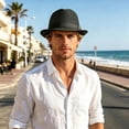 thumbnail image 2 of OOOUM Men Mesh Fedora Hat Solid Band Decor Breathable Straw Hat Lightweight Travel Beach Vacation Sun Hat Green, 2 of 5