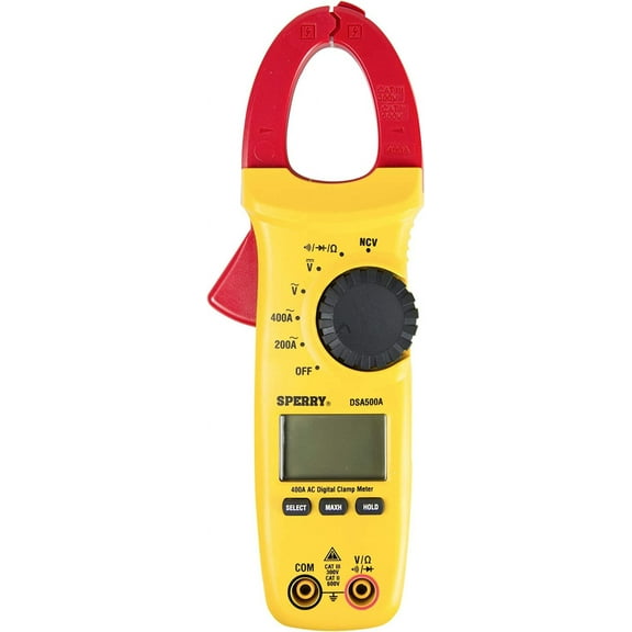 Gardner Bender Sperry Instruments DSA500A Digital Snap-Around Clamp Meter, 5 Function, 9 Range, 400-600V AC/DC, with Case, Measures Outlet & Panel Voltage, Yellow