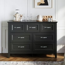 LINSY HOME Dresser for Bedroom, Long Dresser with 7 Drawers and Antique Handles, Chest of Drawers for Living Room, Entryway and Hallway, Black
