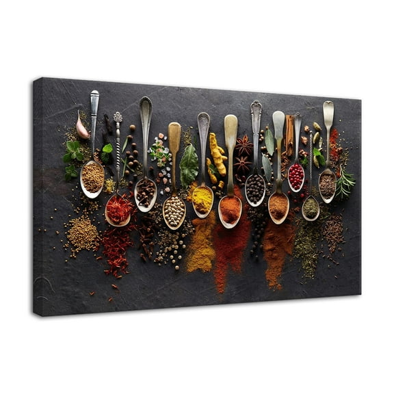 Kitchen Wall Art Decor Poster Spoon Spice Seasoning Art Canvas Prints Mural Home Kitchen Decoration - Framed 8x12 inch