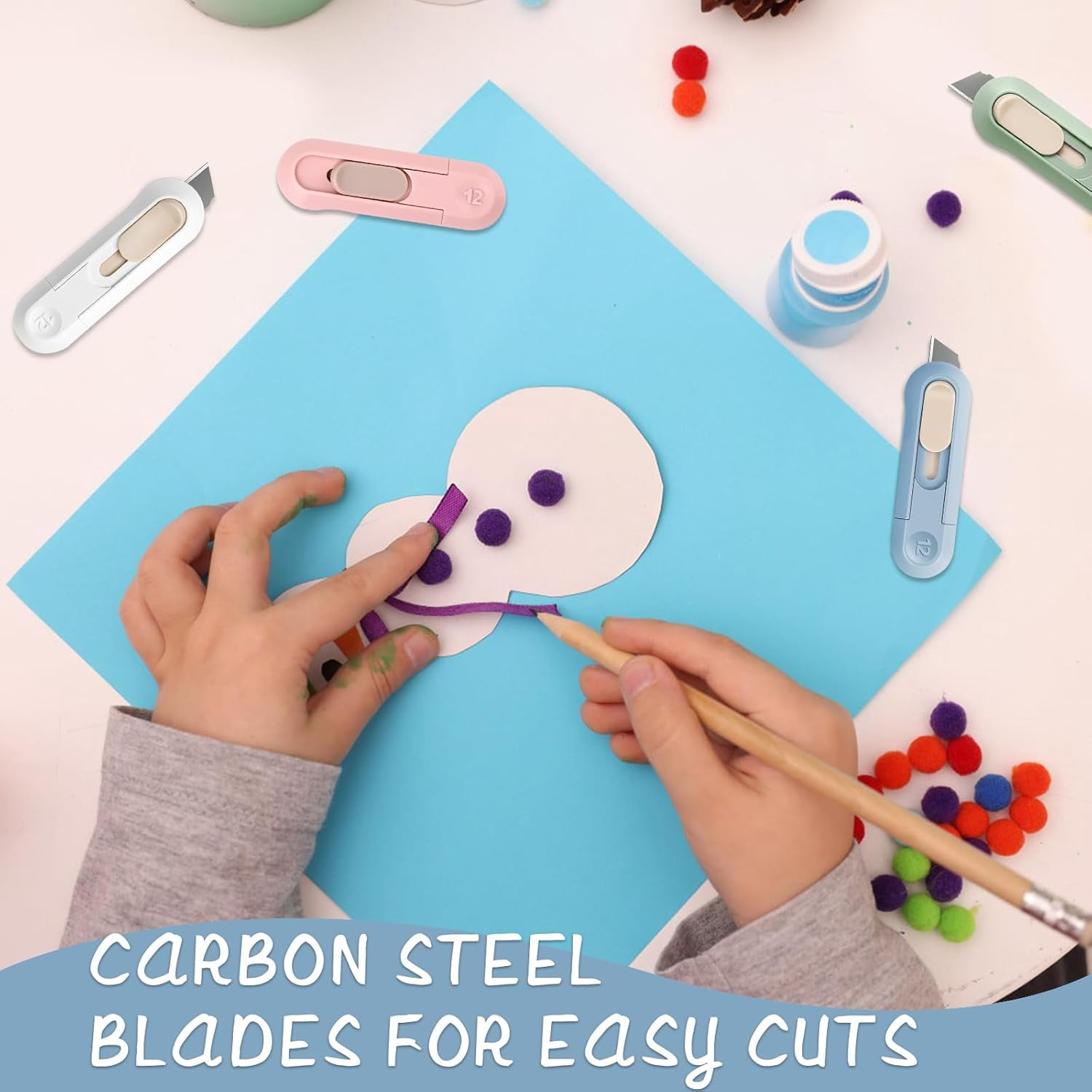Box cutter, box opener cutter Easy Slide Retractable Cute Box Cutter for Office, Home, Crafts, Hobby Use (9 pcs Box Cutter Retractable)