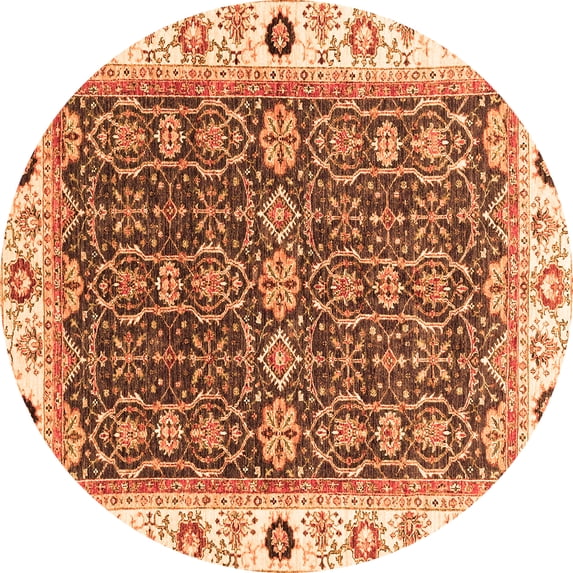 Ahgly Company Indoor Round Oriental Orange Traditional Area Rugs, 7' Round