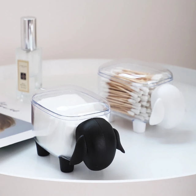 Organizador de baño con forma de oveja y tapa transparente - Contenedor de almacenamiento para usar hilo dental, hisopo y palillo para encimera de tocador
