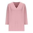 thumbnail image 3 of EchfiProm Pink Tops for Women T-Shirts Plain V-Neck Temperament Fall Pullover 3/4 Sleeve Womens Relaxed Fit, 3 of 5