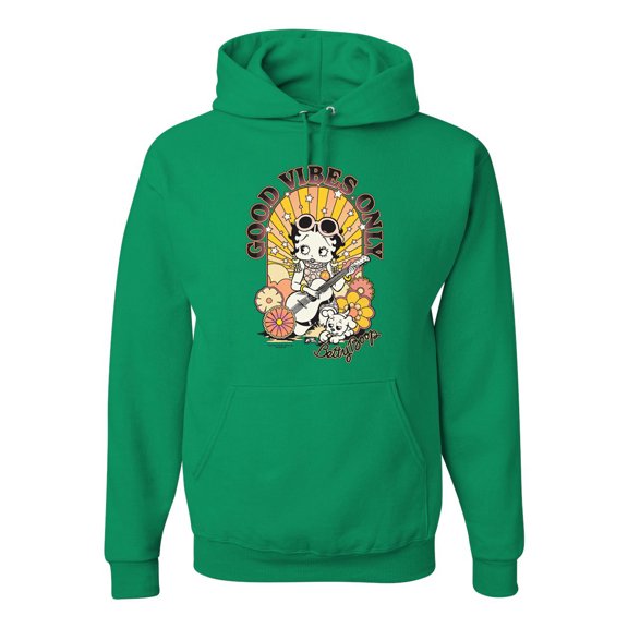 Wild Bobby, Betty Boop Good Vibes Only Betty Boop Unisex Hoodie Sweatshirt, Kelly, Small