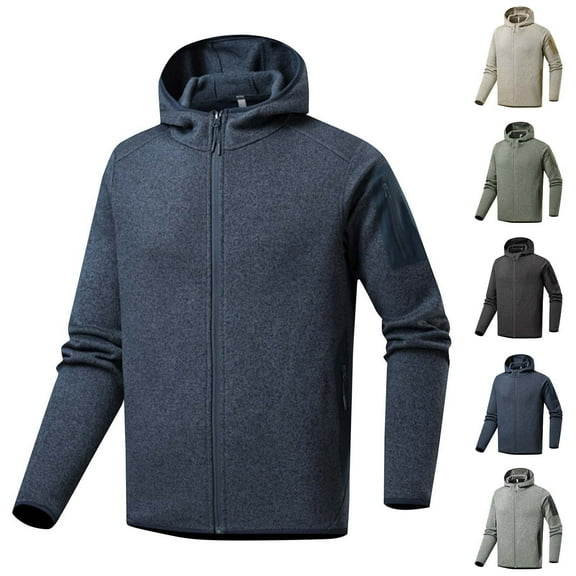 Txeol Mens Fleece Lined Hooded Jacket Lightweight Warm Winter Outdoor Jackets Casual Sports Outerwear with Pockets,Army Green,L