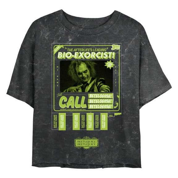 Junior's Beetlejuice Beetlejuice Call the Bio-Exorcist Graphic Crop T-Shirt