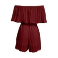 thumbnail image 4 of YeJammarp Chiffon Flowy Short Jumpsuits Womens Dressy Casual Off The Shoulder Pleated Romper Shorts with Belt Summer (2XL, Wine), 4 of 6