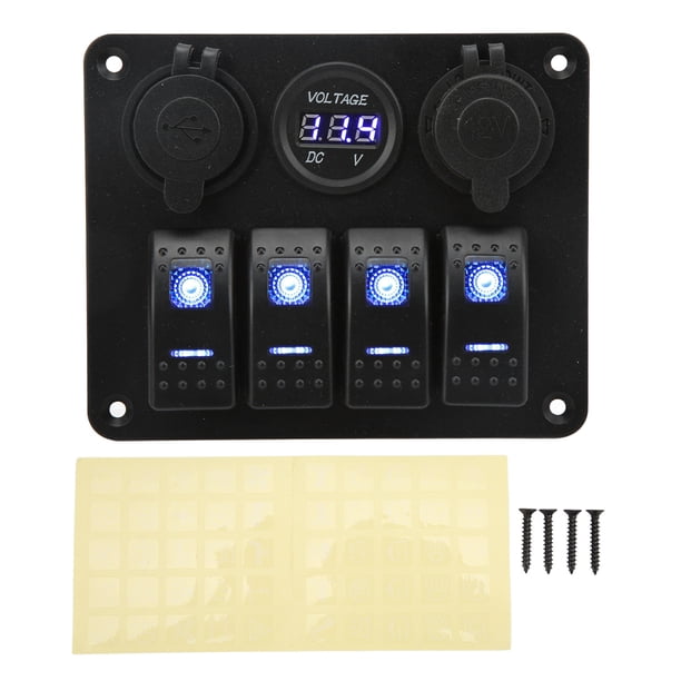 Panel de interruptor basculante de 4 entradas con enchufe de encendedor de cigarrillos USB, Panel de interruptor combinado de encendido y apagado para RV, barco, yate, autobús Jadeshay A