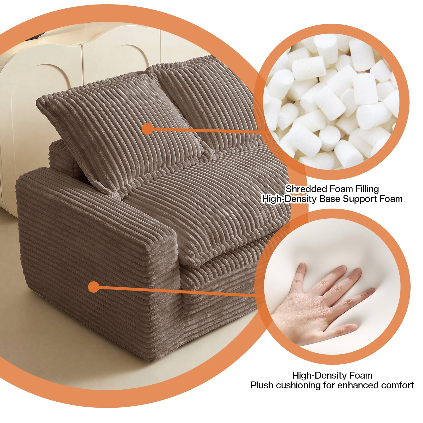 Kelyda Convertible Sofa Bed, 2 in 1 Modern Cloud Boneless Sofa Bed Loveseat Couch Sleeper Chairs for Living Room Light Coffee