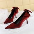 thumbnail image 3 of Women Pointed Toe High Heel Stiletto Pumps 6.5CM Satin Pump Bow Wedding Evening Party Court Shoes, 3 of 6