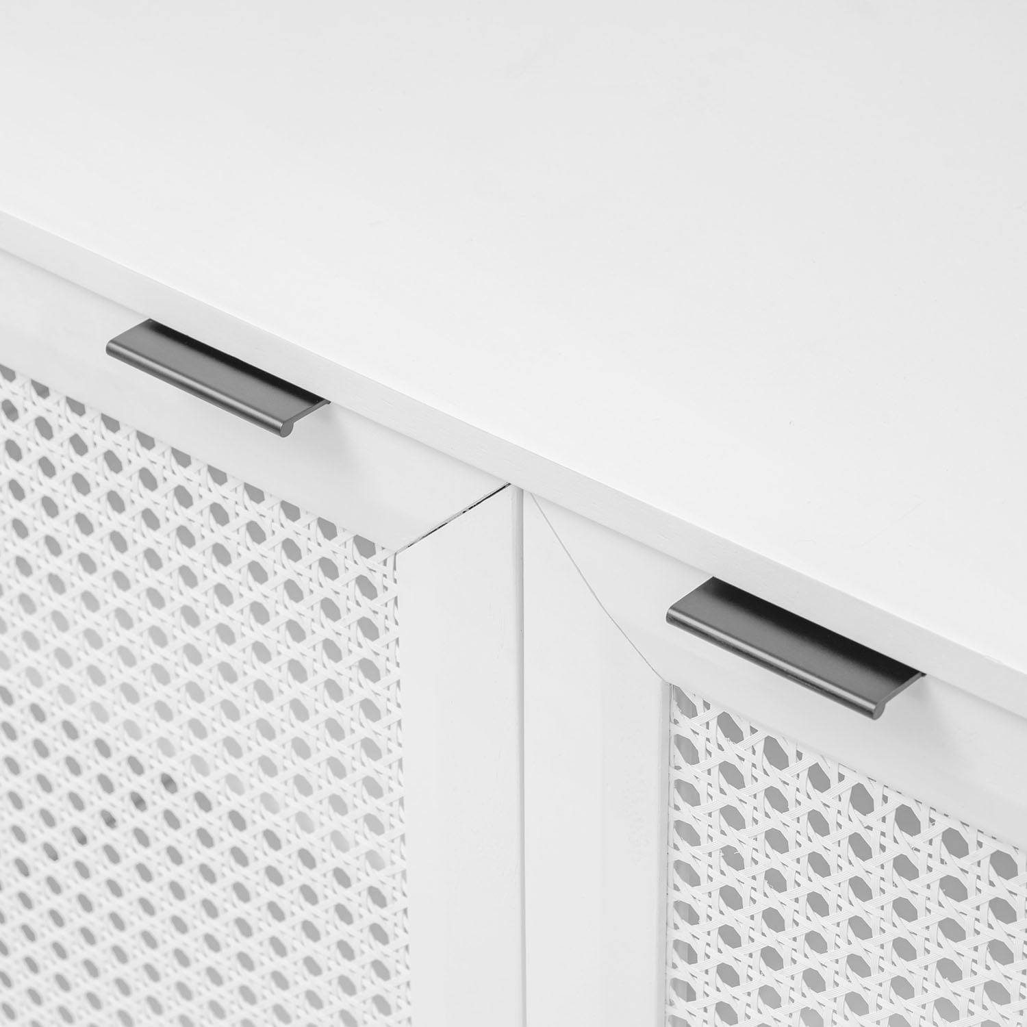 Kadyn Large Storage Space Sideboard, Floor Storage Cabinet for Living Room, Storage Sideboard Buffet Cabinet with Artificial Rattan Door, White Kadyn Large Storage Space Sideboard, Floor Storage Cabinet for Living Room, Storage Sideboard Buffet Cabinet with Artificial Rattan Door, White