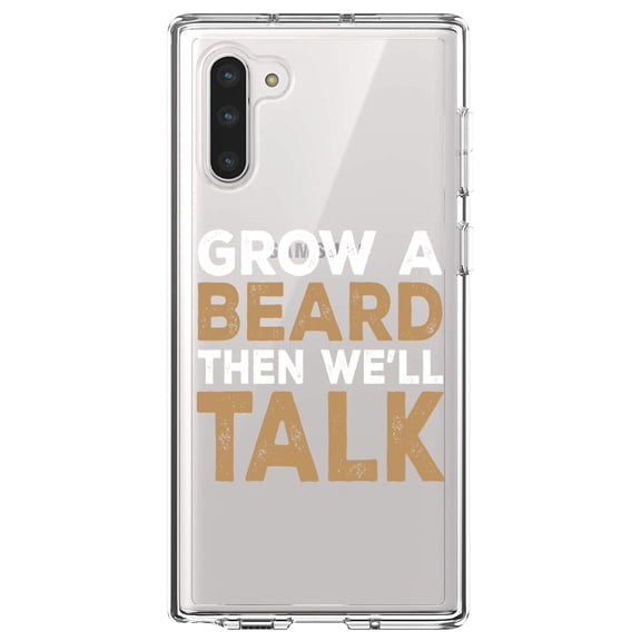 DistinctInk Clear Shockproof Hybrid Case for Samsung Galaxy Note 10 (6.3" Screen) - TPU Bumper Acrylic Back Tempered Glass Screen Protector - Grow a Beard Then We'll Talk