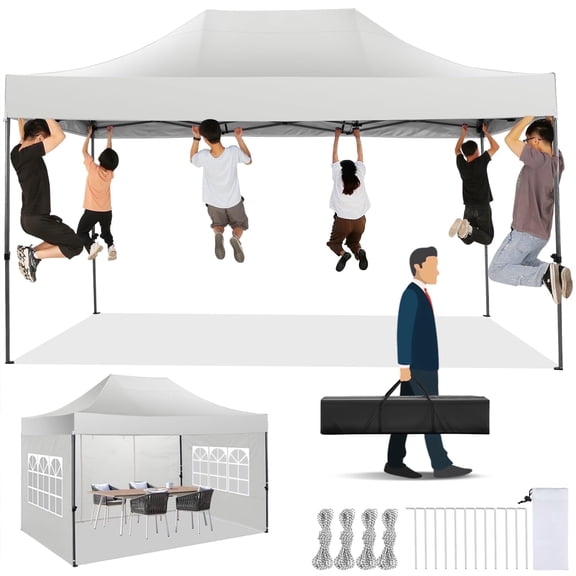 SANOPY 10x15 Heavy Duty Pop up Canopy Tent with 4 sidewalls Commercial Outdoor Canopy Wedding Party Tents for Wedding All Season Wind & Waterproof Gazebo with Carry Bag,(Frame Thickened)