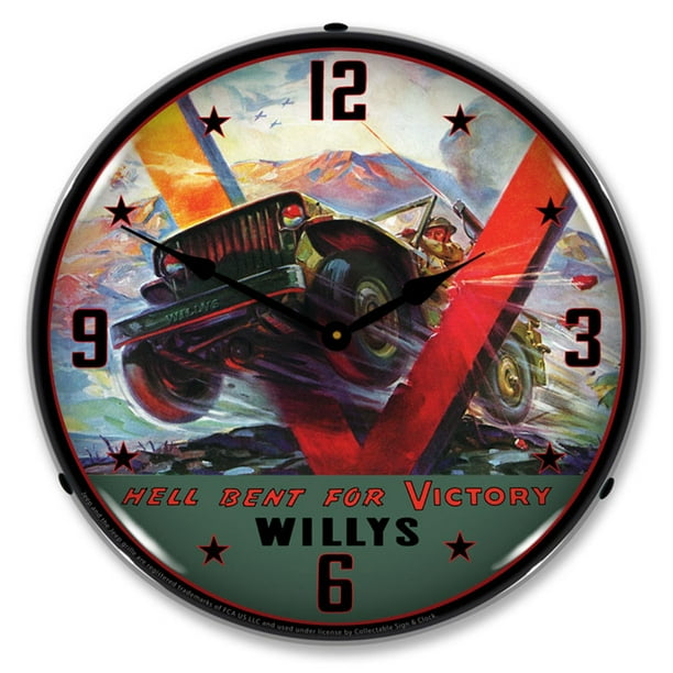 Jeep for Victory LED Wall Clock, Retro/Vintage, Lighted, 14 inch