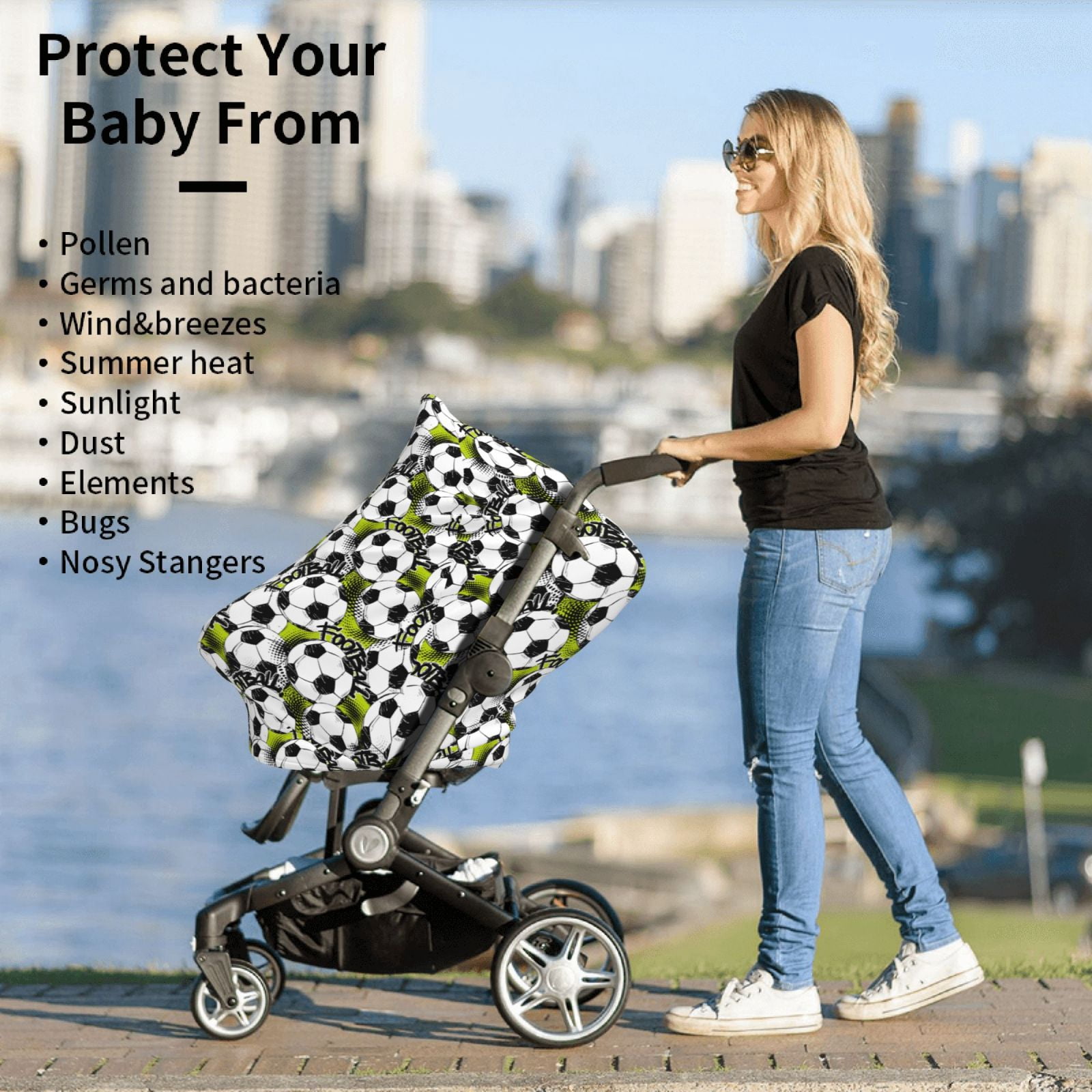 Fotbe Soccer and Football Pattern Car Seat Covers for Babies, Nursing Breastfeeding Cover Infant Carseat Canopy, Soft Stretchy Carrier Cover