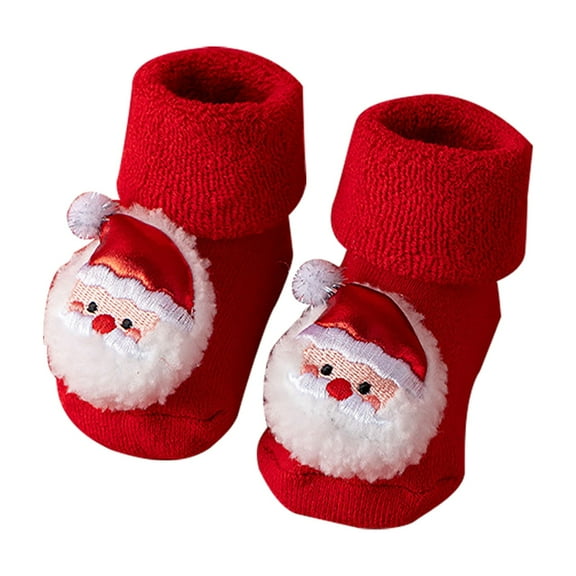 Coerni Rattle Socks Baby Christmas Baby Socks Little Boy Girl Christmas Socks Baby Non Slip First Socks With 3D Motifs Kids Stripes Socks