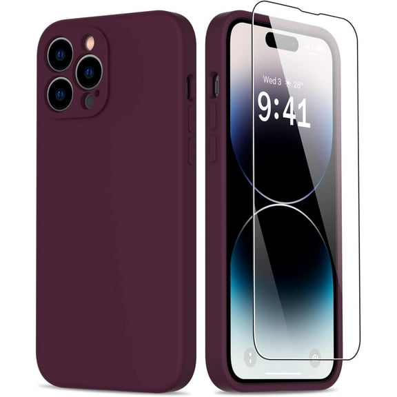 for iPhone 14 Pro Case with Screen Protector and Upgrated Camera Lens Cover,Shockproof Soft Silicone Gel Rubber,Slim Fit Protective Phone Case for 14 Pro 6.1" Hot Pink