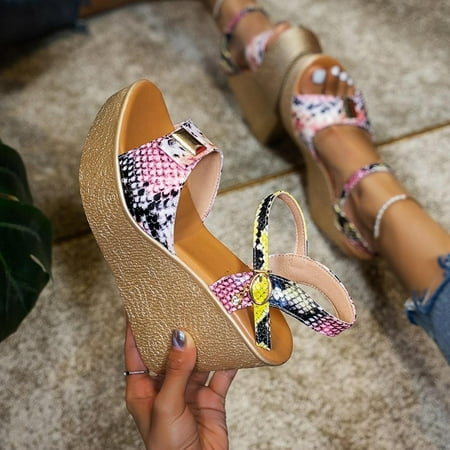 

Tejiojio Womens Sandals Clearance Women Ankle Strap Hemp Rope Heeled Shoes