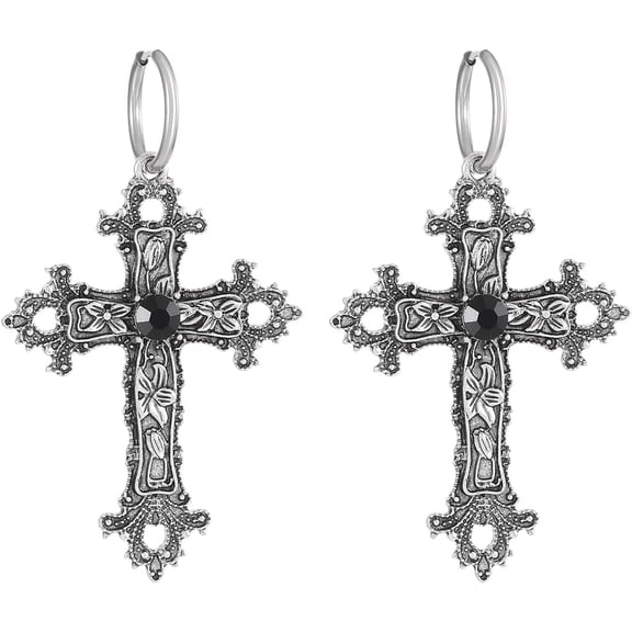 1 Pair Vintage Cross Dangle Earrings for Women Goth Silver Crucifix Drop Earrings Punk Y2k Earrings Personalized Jewelry Accessories