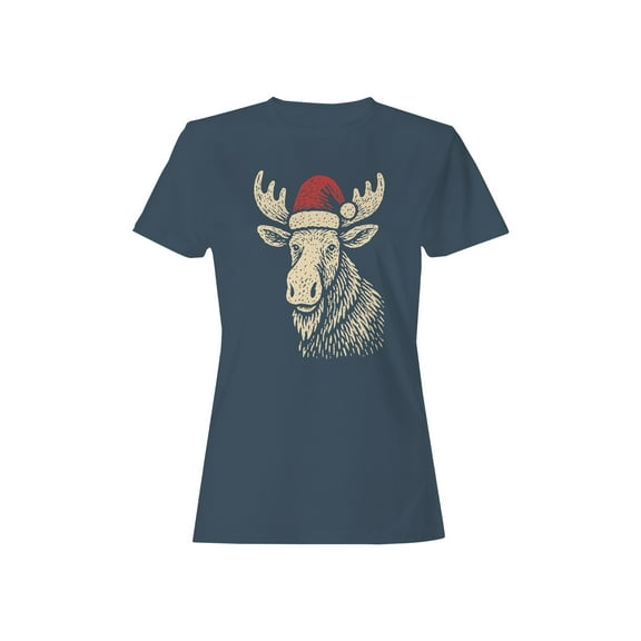 Festive Moose with Santa Hat Women's T-shirt