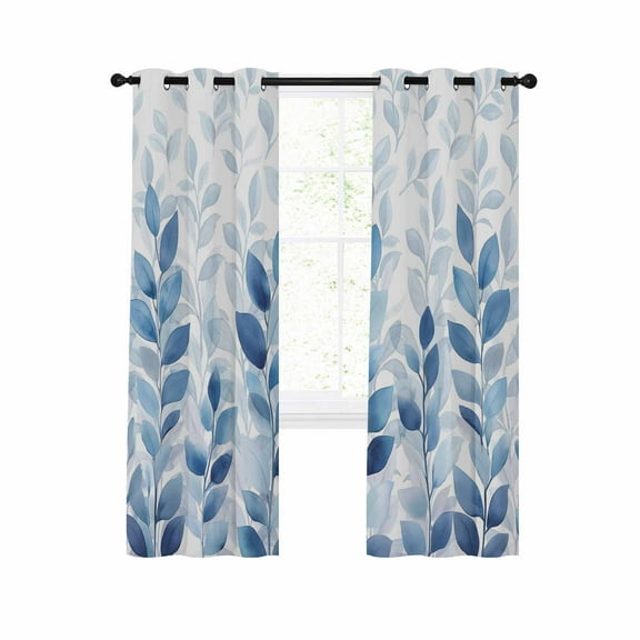 Blue Eucalyptus Leaves Blackout Curtains 39 Inches Long for Bedroom, Farmhouse Botanical Plants Floral Thermal Insulated Room Darkening Black Out Window Curtain Panels Grommet Drapes for Living Room