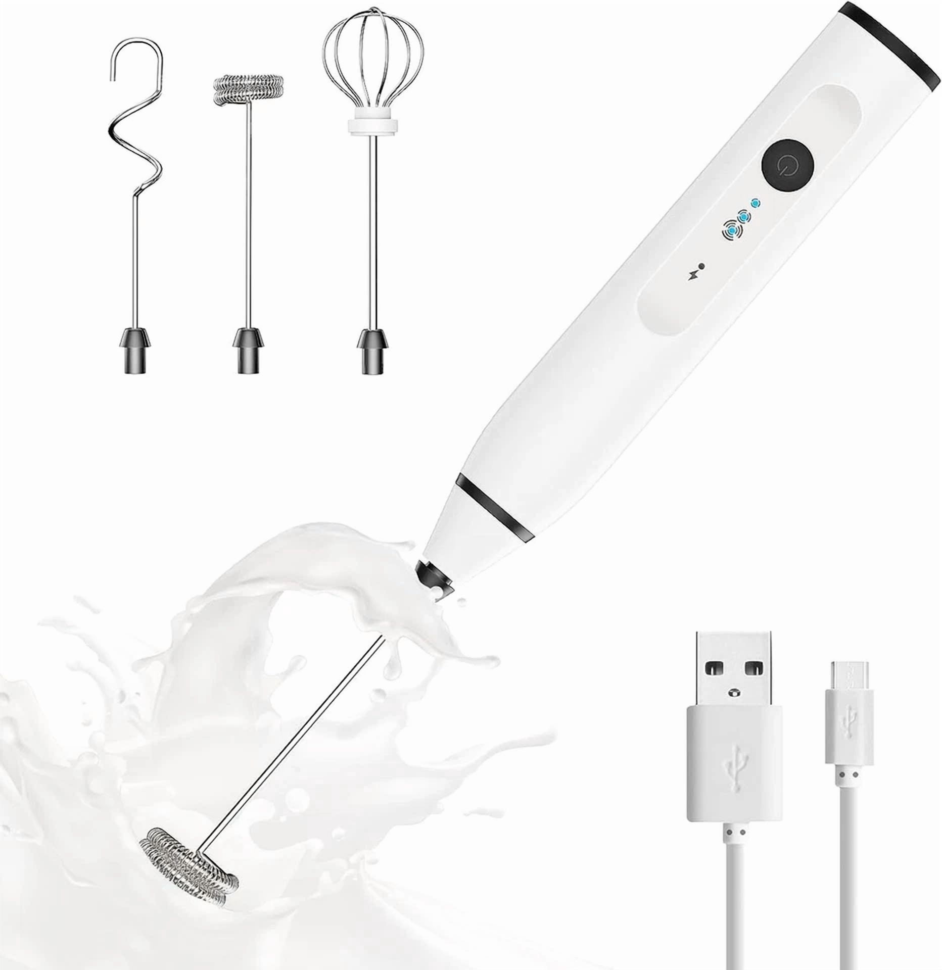 Milk Frother Handheld Electric Mixer Foam Maker For Coffee Whisk Drink Usb-White