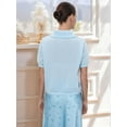 thumbnail image 6 of Women Short Sleeve Sweater Large Lapel Neck Knitted Tops Casual Sweater Shirt Loose Pullover Sweater Blue S, 6 of 10
