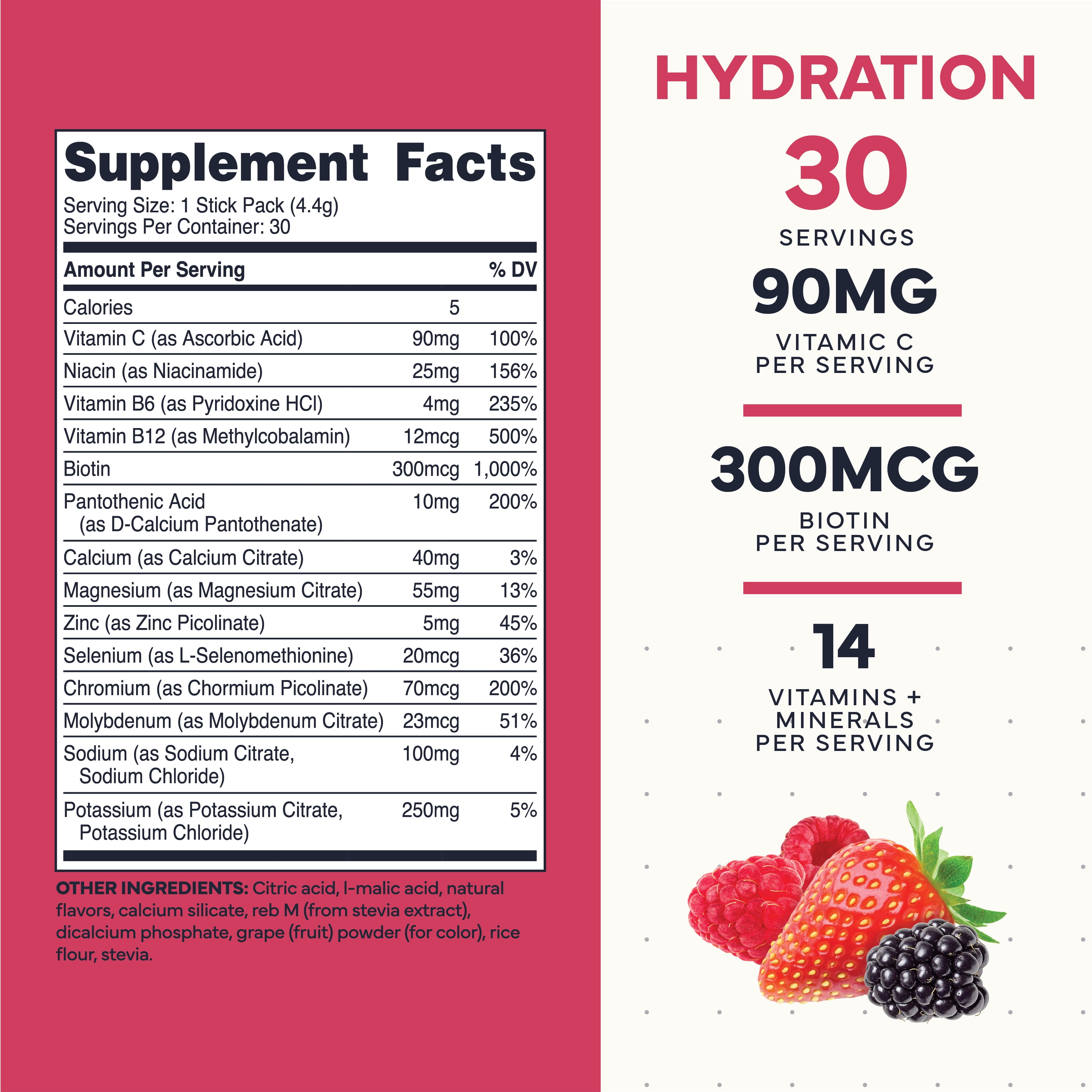 TypeZero Electrolyte Stick Packs (Mixed Berry) 30 Stick Packs - Hydration Drink Mix with 14 Vitamins & Minerals, Zero Sugar, Keto-Friendly, GMO-Free, Gluten-Free