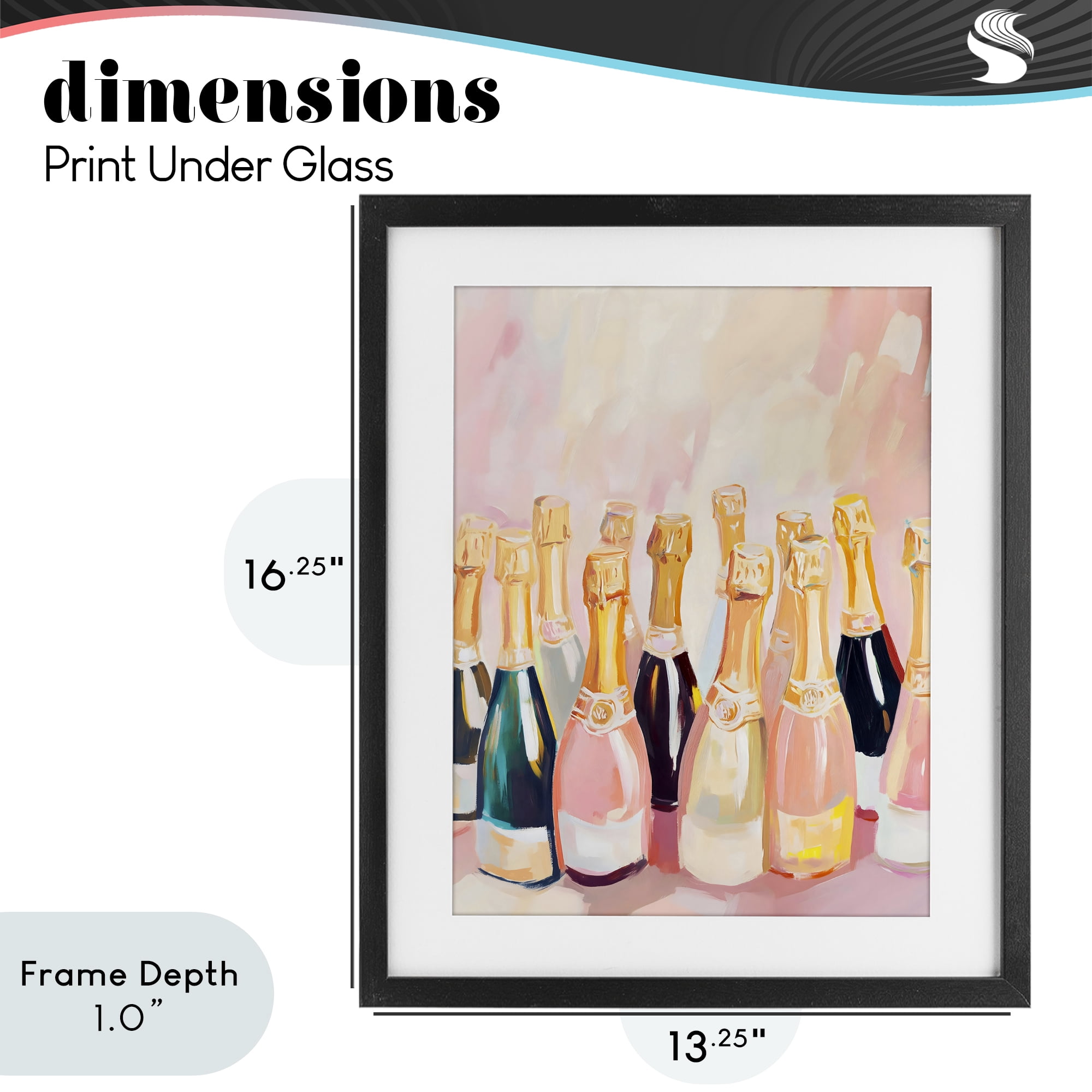 Stupell Industries Blush Champagne Bottles Collection Black Framed Print Under Glass, design by The Prints Vibe