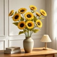 thumbnail image 5 of Artificial Sunflower Bouquet Faux Silk Sun Flower Stems Home Living Room Office Floor Vase Decor Wedding Farmhouse Table Centerpiece Floral Arrangement Natural Style Decoration, 5 of 6