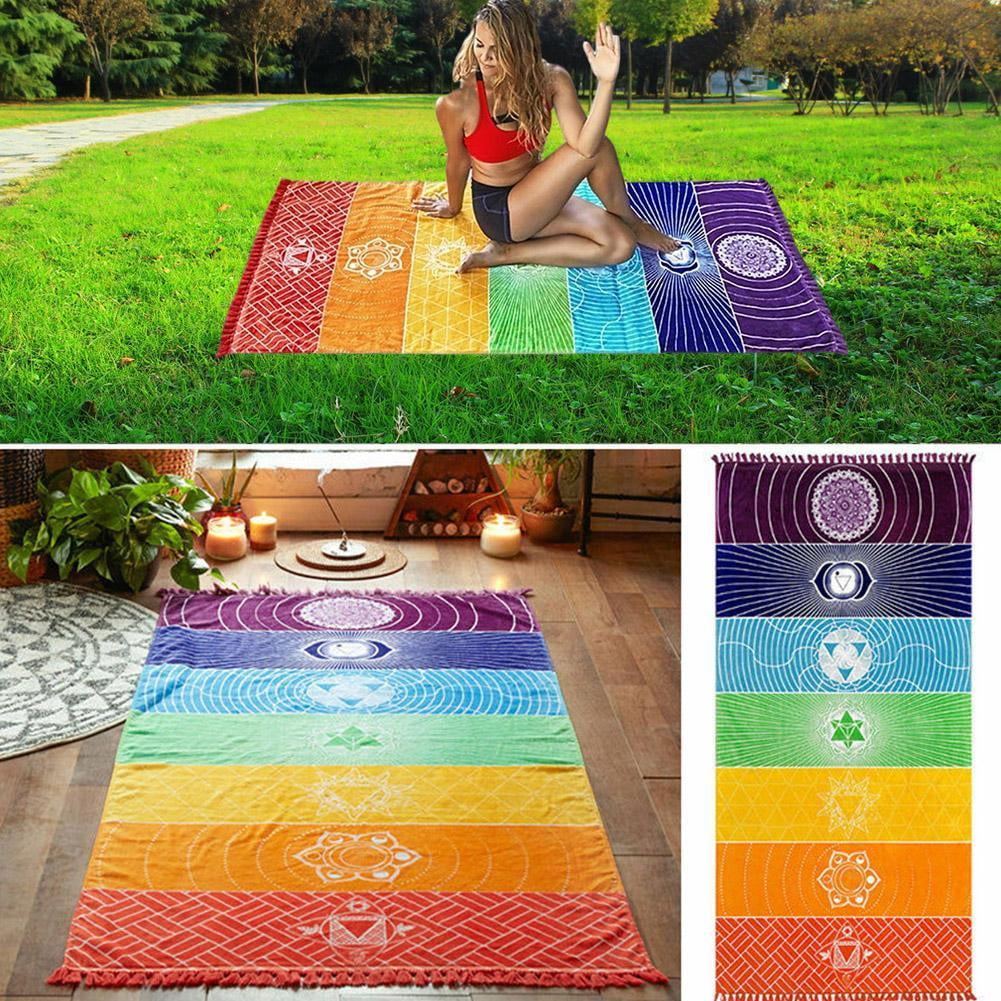 Rainbow Chakra Tapestry Beach Yoga Mat Sunscreen Shawl Hippy BEST Tapestry M2F6