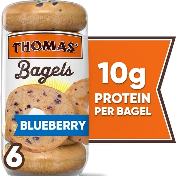 Thomas' Blueberry Bagels, 6 count, 10g Protein, Kosher Bagels, 20 oz Bag pack of 1