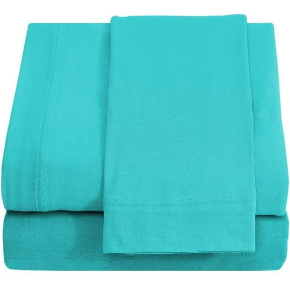 Twin XL Sheet Set - Knit Jersey 100% Cotton Breathable & Cooling Sheets - Dorm Room, Hospital & Split King Bed Sheets - Comfy Sheets - Deep Pockets - Bed Sheets - Twin XL Sheets (Aqua Blue, Twin XL)