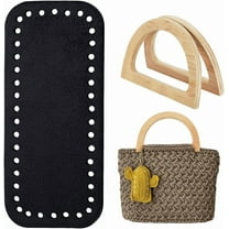 Crochet Bag Making Kit 7x3 inch PU Leather Bag Bottom Black Cushion Pad with 2pcs 4.7x3.3 inch D Shape Wooden Purse Handles for DIY Knitting Bags Handbag Shoulder Bags Making