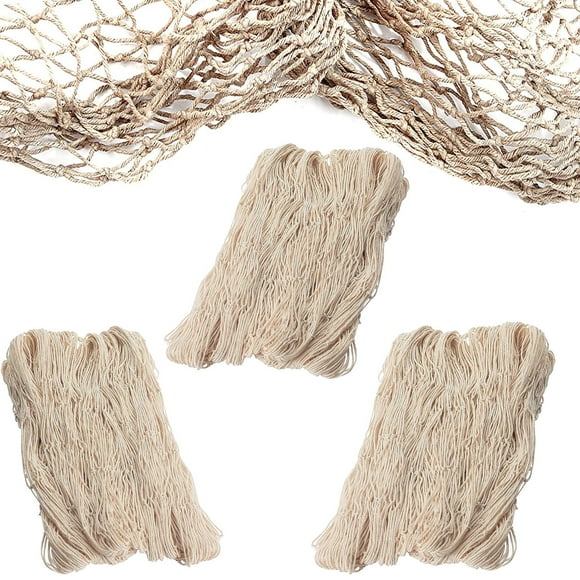Novedoso paquete de 3 redes decorativas para peces de algodón natural 4E