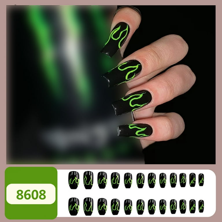 FCOGIN Medium Coffin 24 Pieces Black Neon Green Flame Acrylic